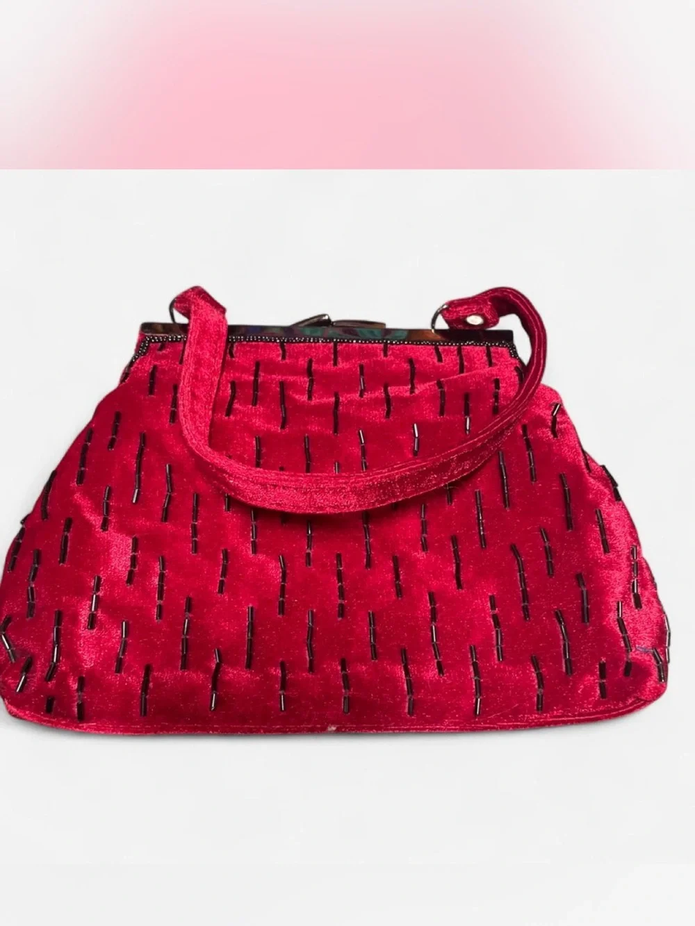 Vintage Bloomingdale’s Red Velvet Beaded handbag Bag